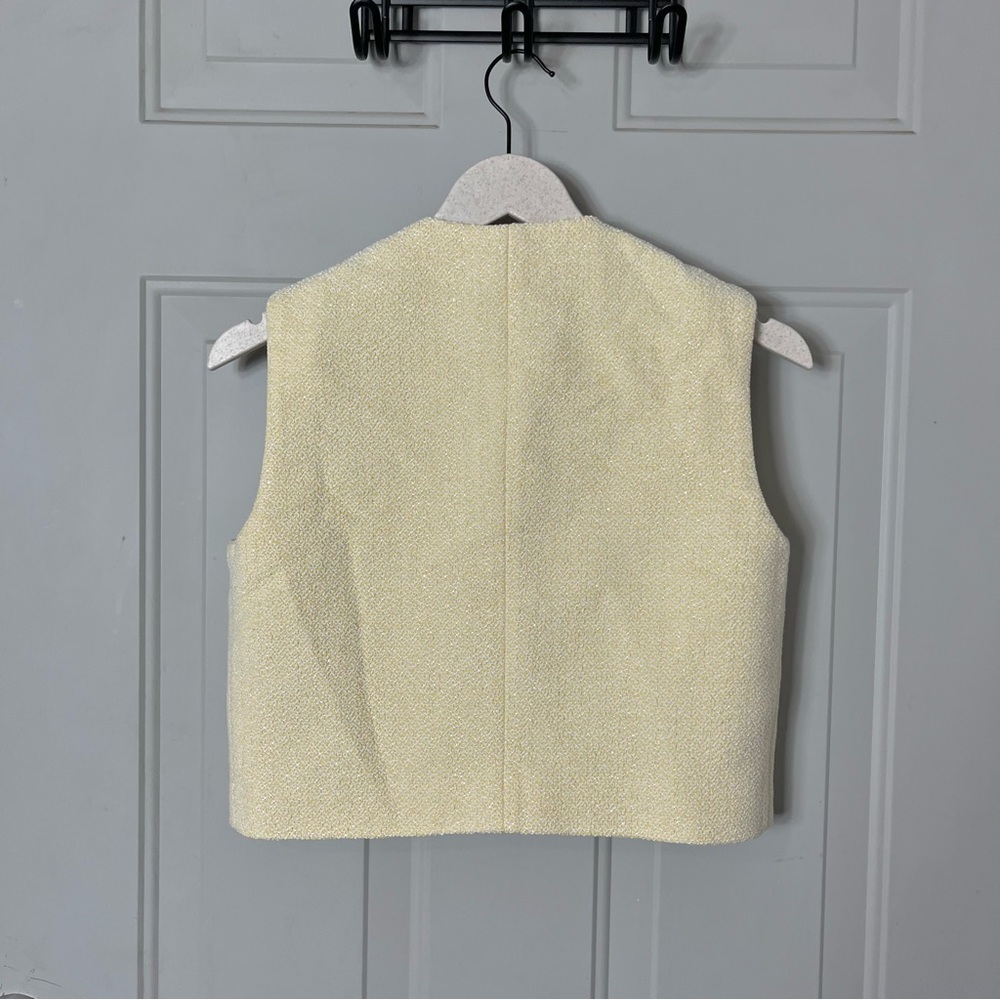 Maje Glitter Tweed Cropped Sleeveless Jacket Pale Yellow size 40 / large - Picture 6 of 7